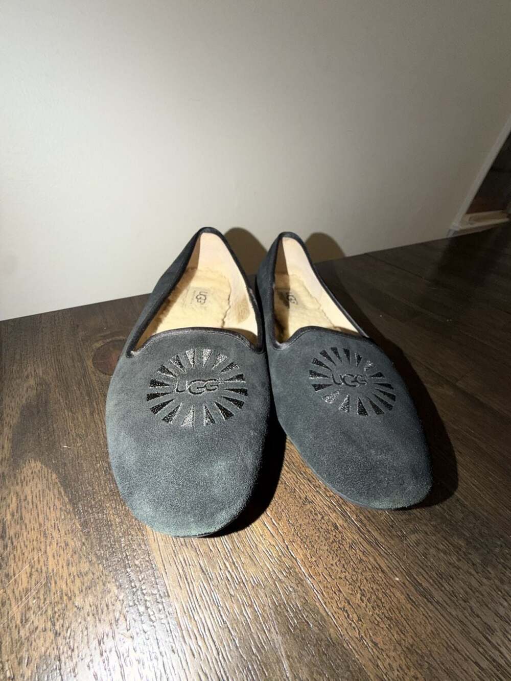 UGG Australia Alloway Black Suede Shearling Lined Flats (Style 1001632)